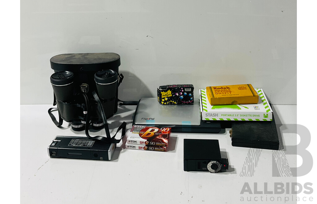 Collection of Camera Gear Including Cassette Drives, Tapes and More