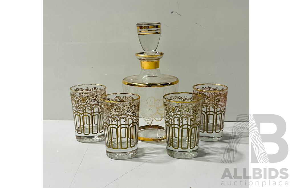 Set of Four Glasses and Glass Bottle with Stopper From Royal