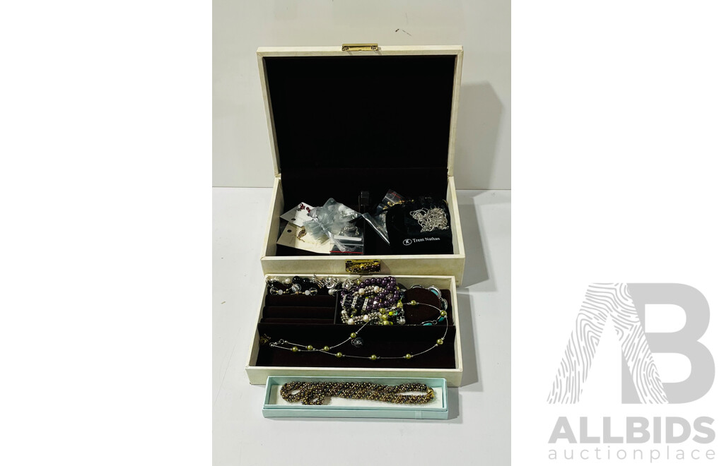 Collection of Costume Jewellery in Multi-layered Vinyl Wrapped Jewellery Box