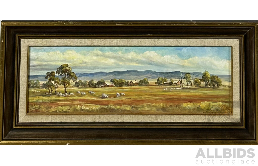 P. Lewis and Nicolas, (20th Century, Australian), Blue Mountains and Sheep Property, S.A, Oil on Canvas and Board, 25 x 53 cm (largest frame) (2)