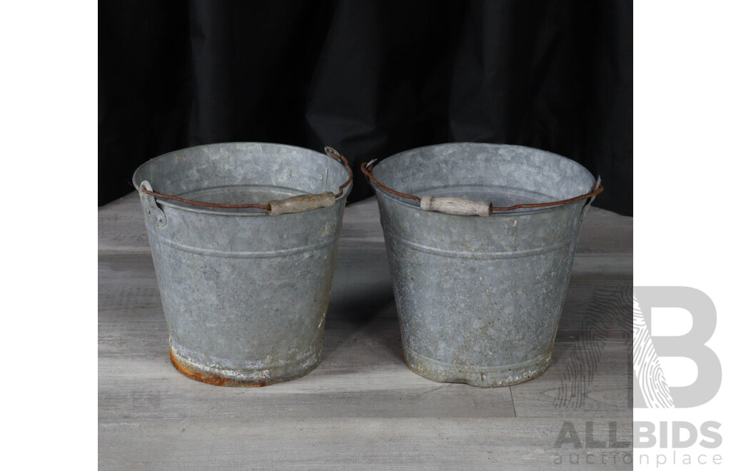 Pair of Vintage Galvanised Metal Pails