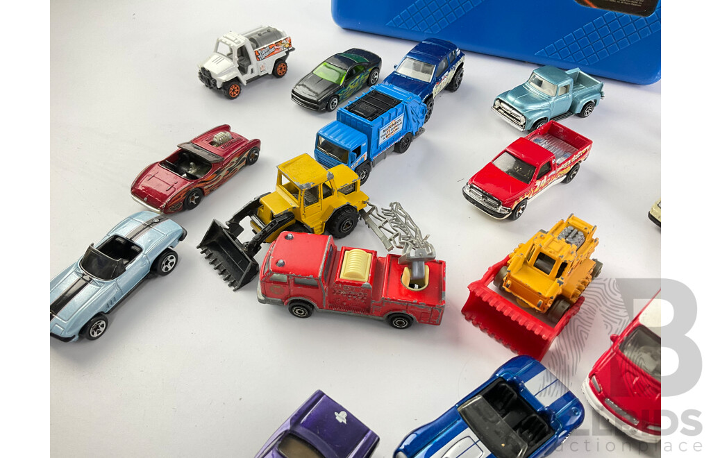 Collection of Diecast Matchbox, Siku, Hot Wheels and Majorette Vehicles with Two Hot Wheels 48 Car Carry Cases