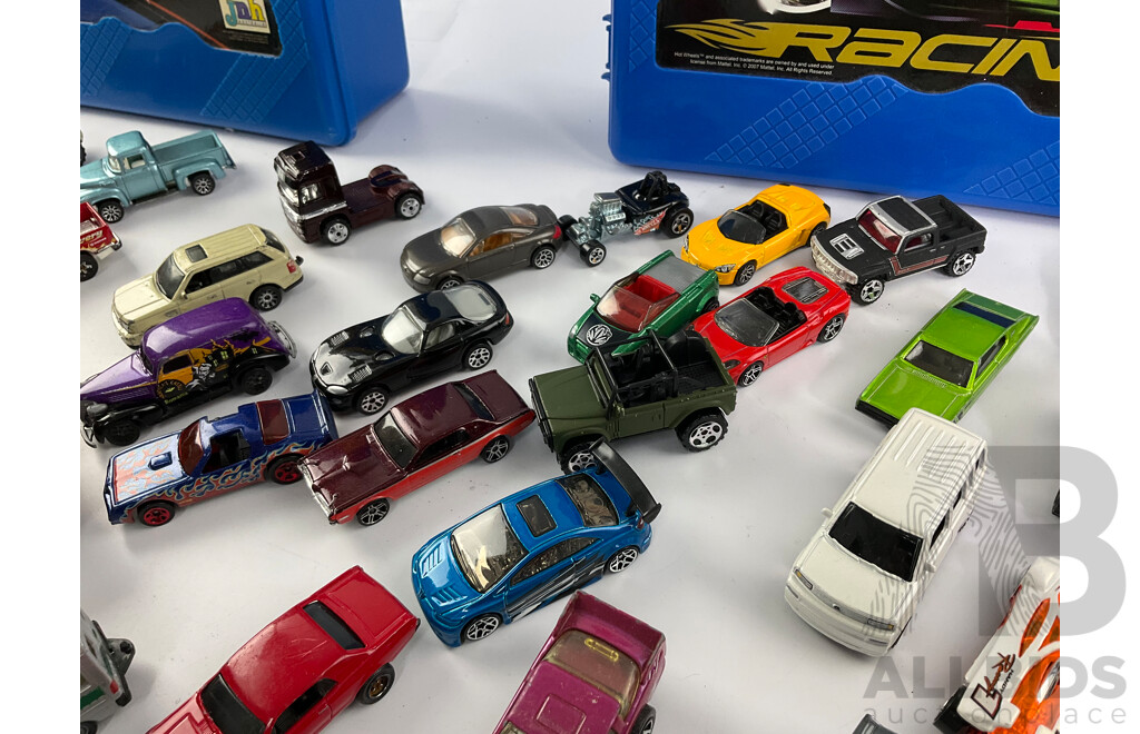 Collection of Diecast Matchbox, Siku, Hot Wheels and Majorette Vehicles with Two Hot Wheels 48 Car Carry Cases