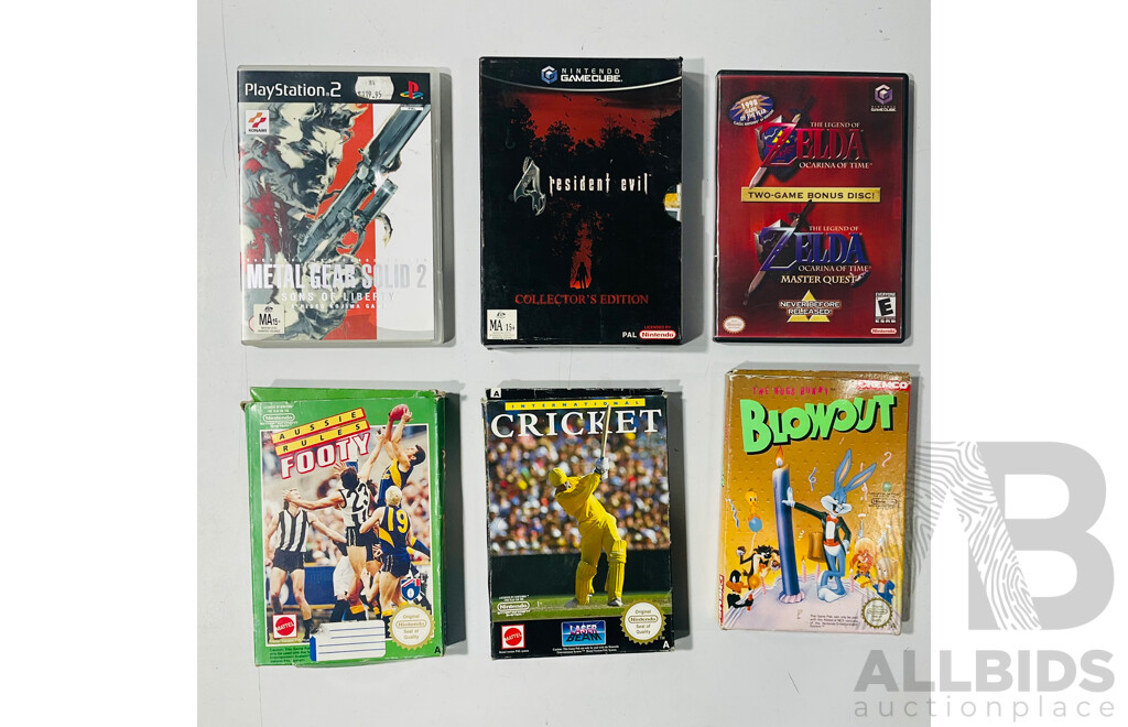 Collection of Vintage and Iconic Video Games Including Metal Gear Solid 2: Sons of Liberty for the PlayStation 2, Resident Evil 4 Collectors Edition and the Legend of Zelda: Ocarina of Time for the Nintendo GameCube and Others