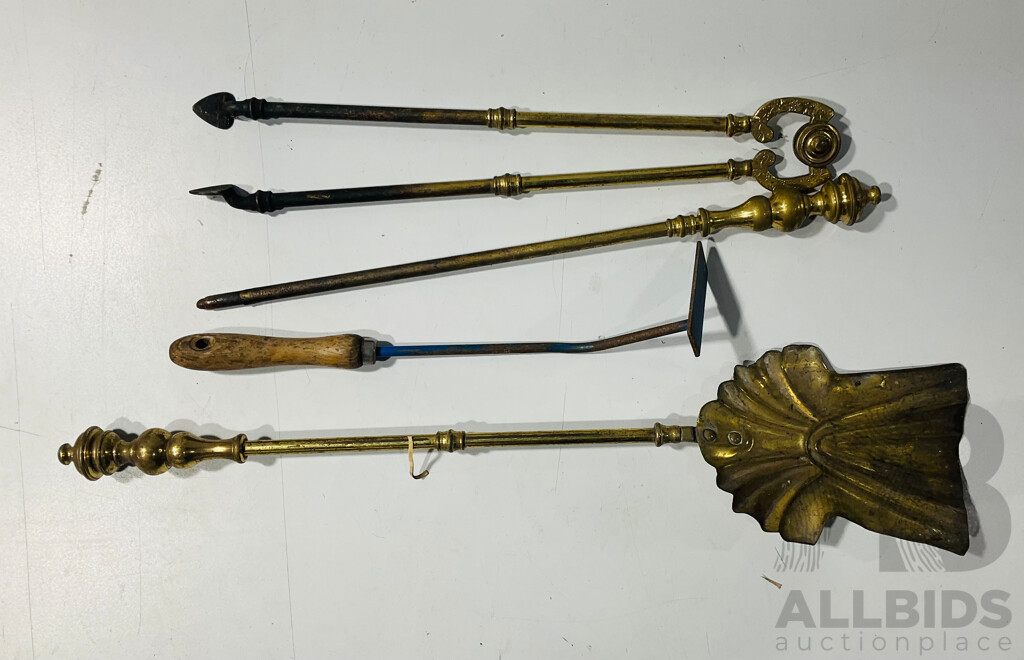 Collection of Brass Fireplace Tools