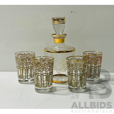 Set of Four Glasses and Glass Bottle with Stopper From Royal