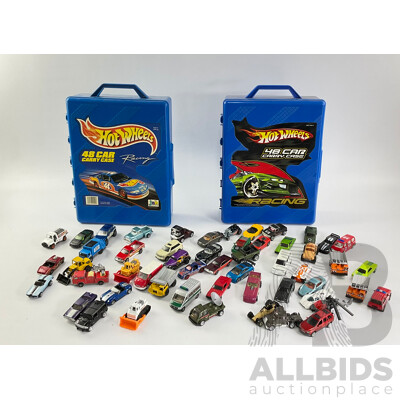 Collection of Diecast Matchbox, Siku, Hot Wheels and Majorette Vehicles with Two Hot Wheels 48 Car Carry Cases