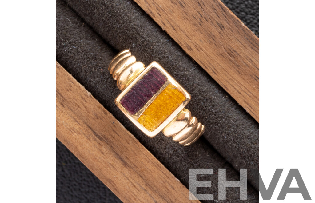 15ct Antique Enamel 30th Batallion WWI Colour Patch Sweetheart Ring, Size J, 2.94 Grams