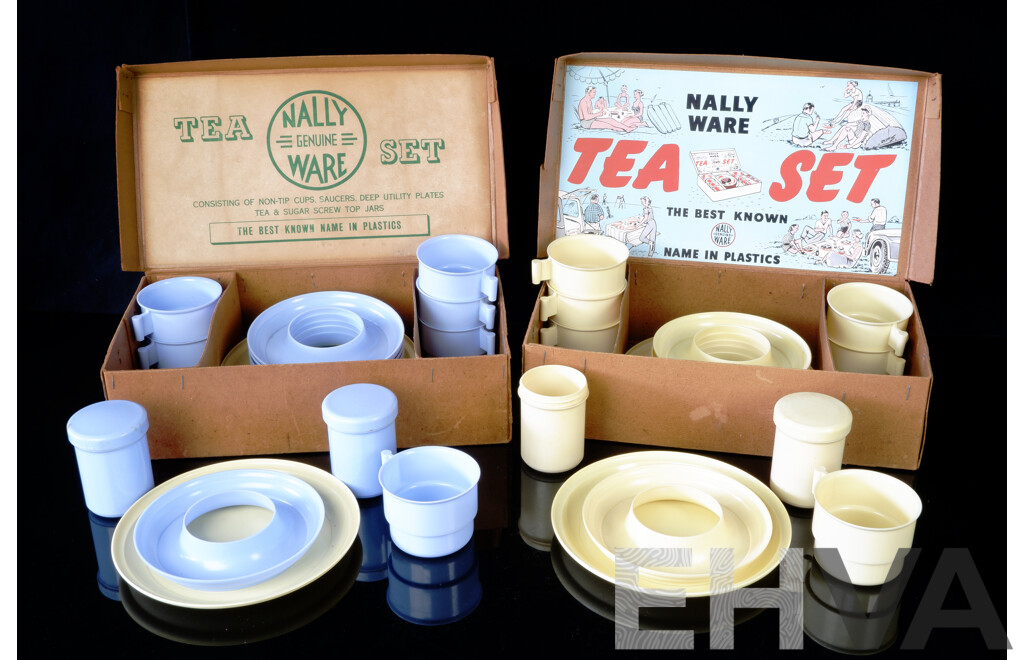 Boxed 1950's Nally Ware Tea Sets, Twenty and Eighteen Piece, Made in Australia