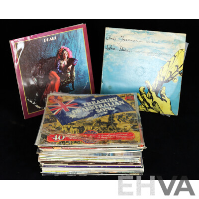 Collection Approx 38 Vintage Vinyl Lp Records, Mostly Rock, Country & Including Janis Joplin, Signed Chris Freeman and More