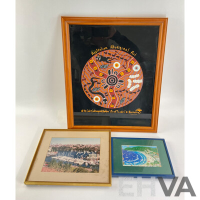 Framed Julie Nabangardi Shedden Australian Aboriginal Art Promotion Canvas with Framed Harbor Art Work and Photo