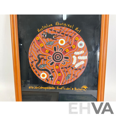 Framed Julie Nabangardi Shedden Australian Aboriginal Art Promotion Canvas with Framed Harbor Art Work and Photo