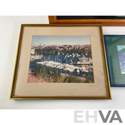 Framed Julie Nabangardi Shedden Australian Aboriginal Art Promotion Canvas with Framed Harbor Art Work and Photo