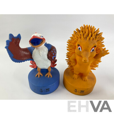 Collection of Display Figures Including Musical Clowns, Native Americans, Russian Babushka, Ceramic Taxi, Sydney 2000 Olympics Mascots