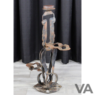 Mid Century Brutalist Metal Pot Plant Stand