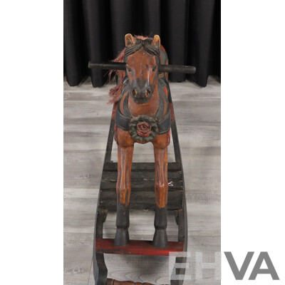 Carved Timber Folk Art Painted Rocking Horse