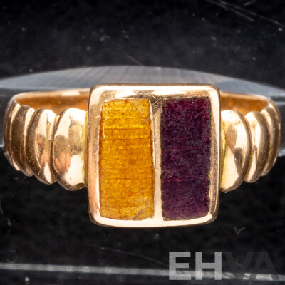 15ct Antique Enamel 30th Batallion WWI Colour Patch Sweetheart Ring, Size J, 2.94 Grams