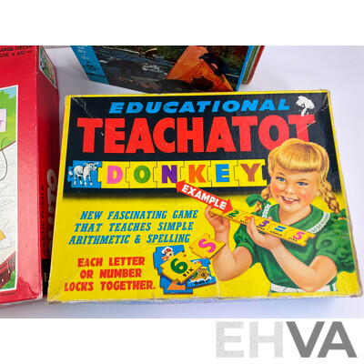 Collection of Vintage Board Games, Jigsaws and Model Including John Sands Pluto, Holdson Educational Teachatot, Yahtzee, Battleship, Roman Warship