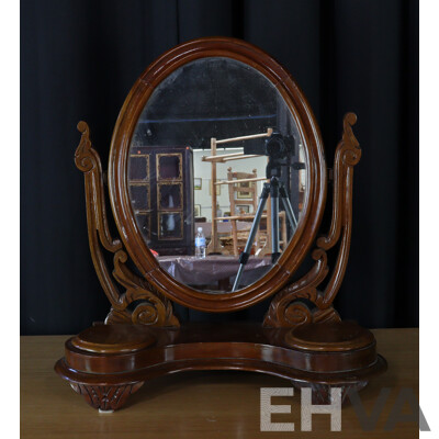 Antique Toilet Mirror with Twin Compartments and Carved Supports