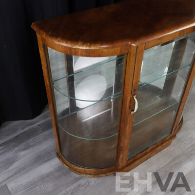 Vintage Bow Front Display Cabinet with Mirror Back and Beveled Glass