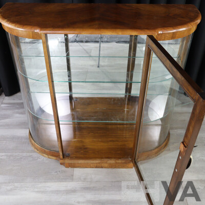 Vintage Bow Front Display Cabinet with Mirror Back and Beveled Glass