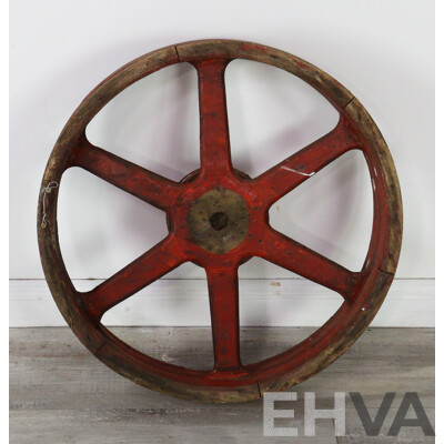 Antique Wooden Agricultural Pulley Wheel