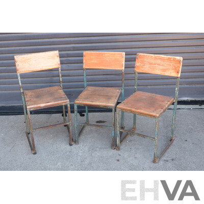 Three Vintage Indian School Steel Frame Chairs