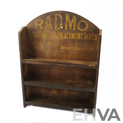 Vintage RADMO Electrical Replacement Parts Retail Timber Display Shelves, Bennett & Barkell Ltd