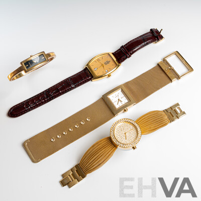Collection of (4) Ladies Gold Tone Dress Watches Including DKNY