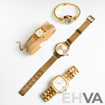 Collection of (4) Ladies Gold Tone Dress Watches Including Adec & Stanley Backer