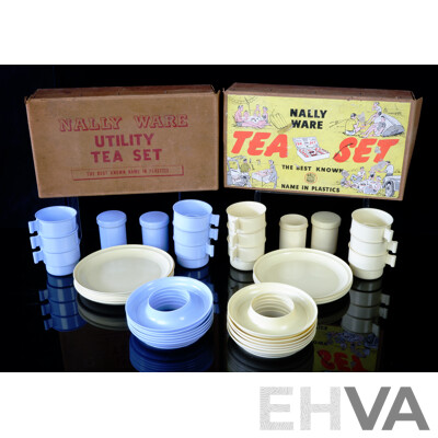 Boxed 1950's Nally Ware Tea Sets, Twenty and Eighteen Piece, Made in Australia