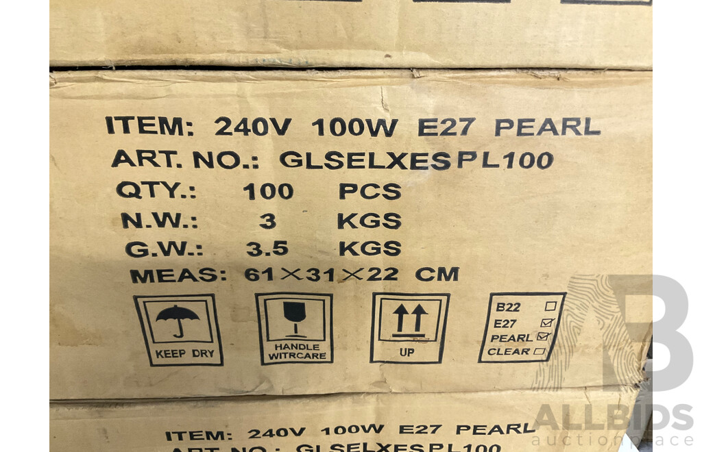 Bulk Lot of Enerlux 100 Watt Heavy Duty Light Bulbs, Pearl 2500 Hours - 300 Units