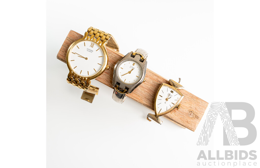 Collection of (3) Citizen Ladies Dress Watches, 1020-S54562, 5920-90798 & 4031-894553