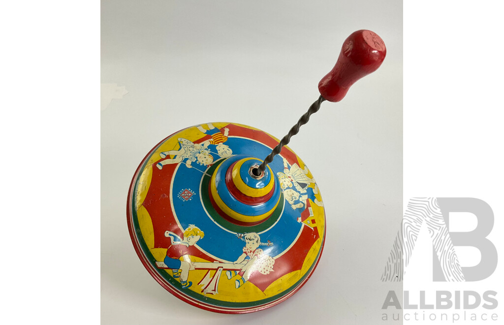 Vintage Steel Ace Toys Spinning Top, Made in Australia with Clockwork Steel Crocodile