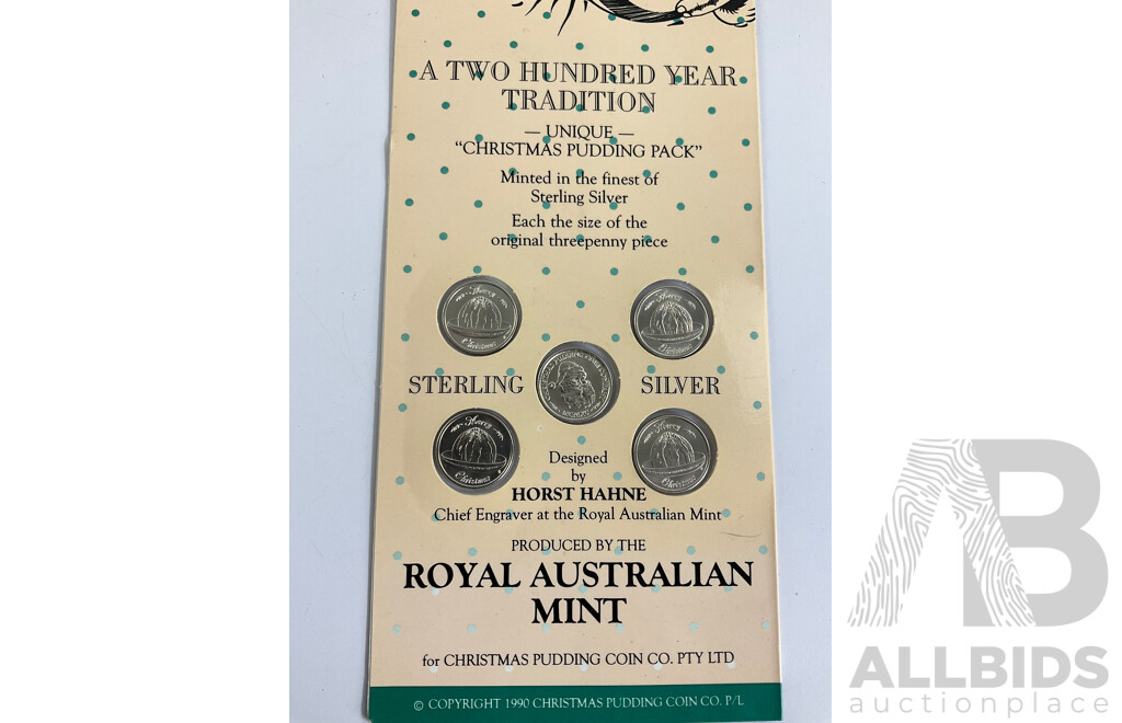 Australian RAM 1990 Silver Threepence Christmas Pudding Coin Co Set .925
