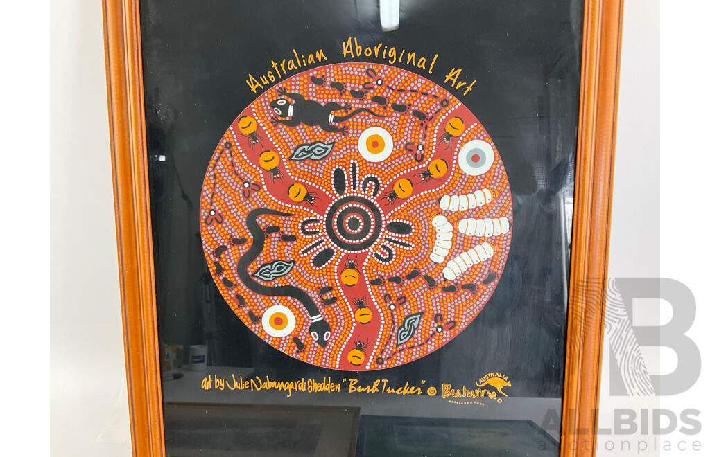 Framed Julie Nabangardi Shedden Australian Aboriginal Art Promotion Canvas with Framed Harbor Art Work and Photo