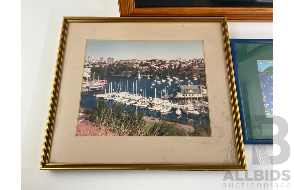 Framed Julie Nabangardi Shedden Australian Aboriginal Art Promotion Canvas with Framed Harbor Art Work and Photo