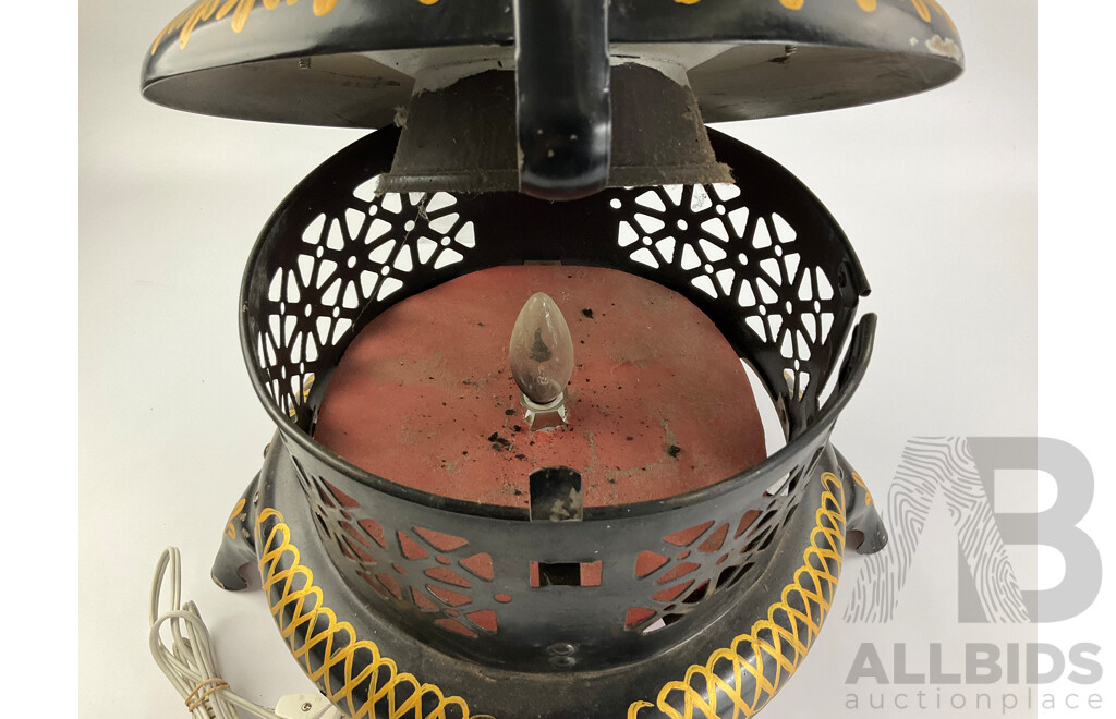 Vintage E-Z Est Way Kerosene Heater Retro Fitted with Light, Finished in Hand Painted Folk Art Bird and Patterns