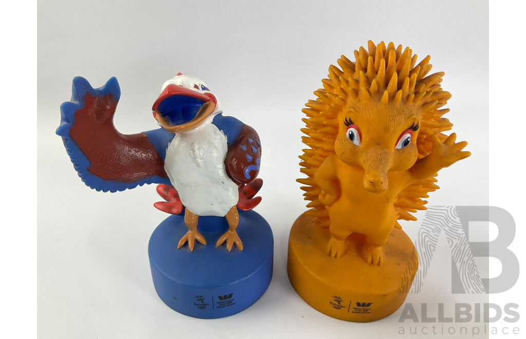 Collection of Display Figures Including Musical Clowns, Native Americans, Russian Babushka, Ceramic Taxi, Sydney 2000 Olympics Mascots