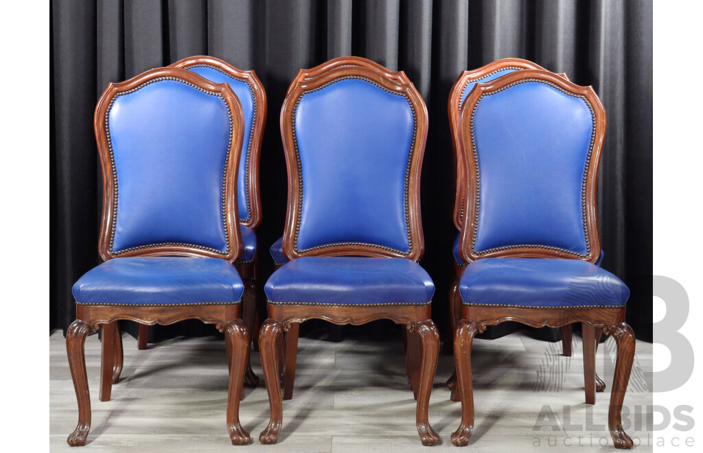 Six Vintage High Back Studded Dining Chairs with Carved Cabriole Legs