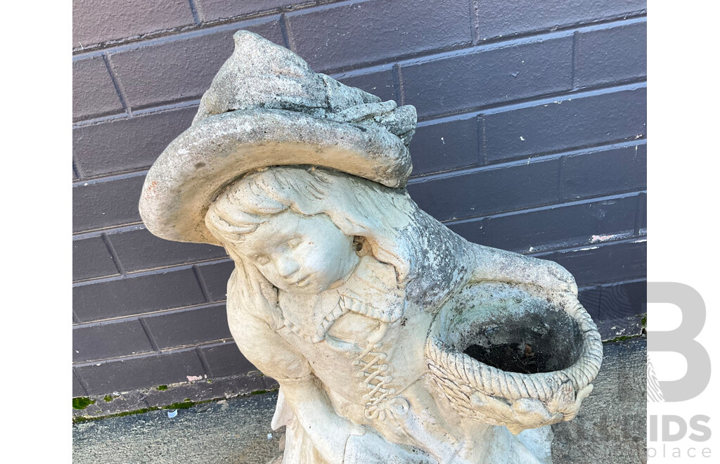 Vintage Concrete Young Girl Garden Planter