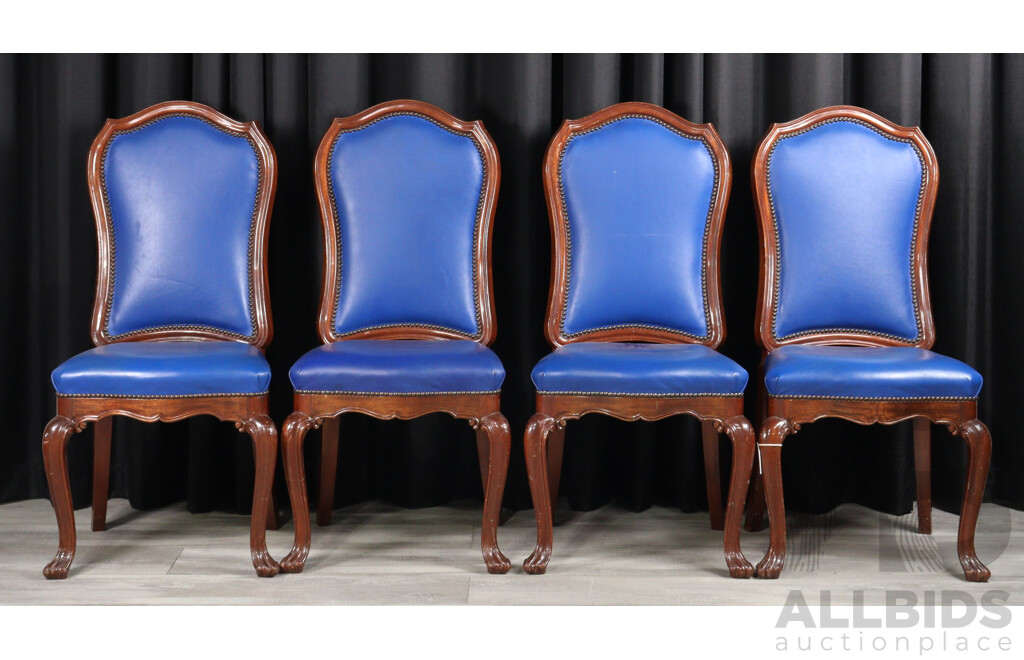 Four Vintage High Back Studded Dining Chairs with Carved Cabriole Legs