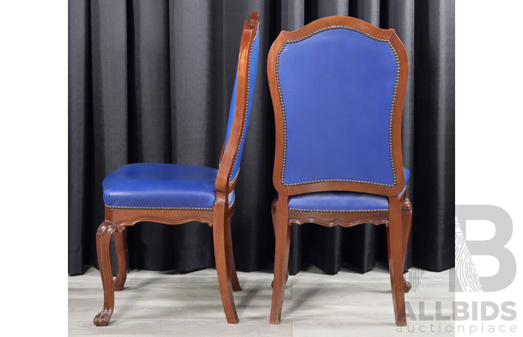 Four Vintage High Back Studded Dining Chairs with Carved Cabriole Legs