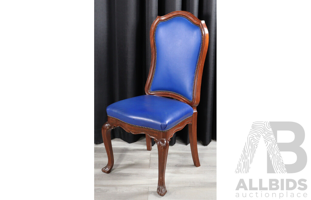 Four Vintage High Back Studded Dining Chairs with Carved Cabriole Legs