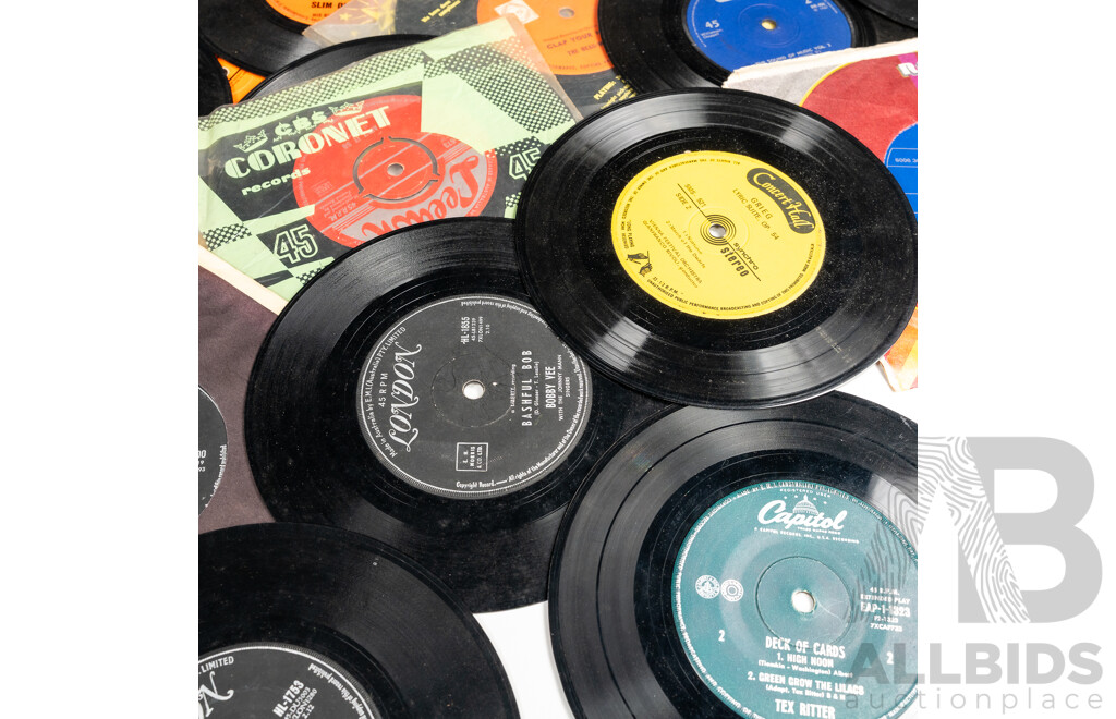 Collection Approx 48 Vintage Vinyl Seven Ich Single 45s Including the Cure, Yothu Yindi, ABBA and More