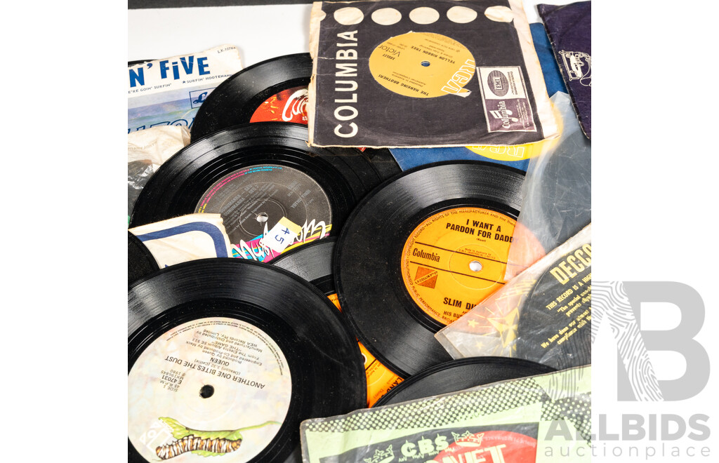 Collection Approx 48 Vintage Vinyl Seven Ich Single 45s Including the Cure, Yothu Yindi, ABBA and More