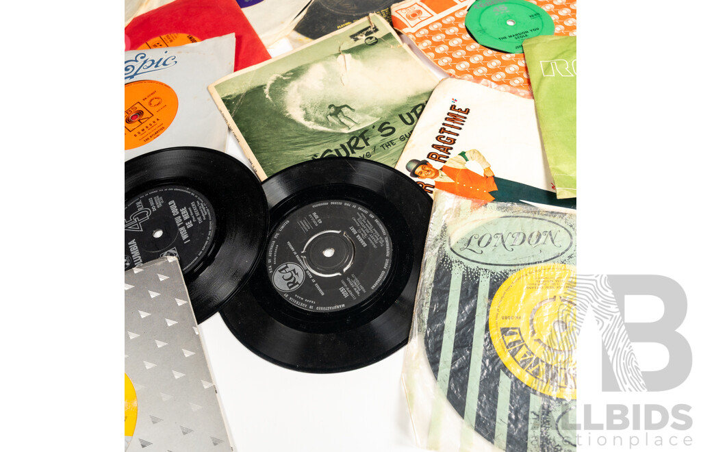 Collection Approx 48 Vintage Vinyl Seven Ich Single 45s Including the Cure, Yothu Yindi, ABBA and More