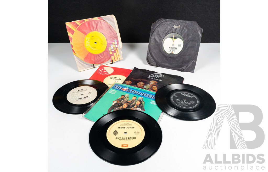 Collection Approx Eight Vintage Vinyl Seven Inch Single 45s Including the Cure, ABBA, The Beatles, Kate Bush and More