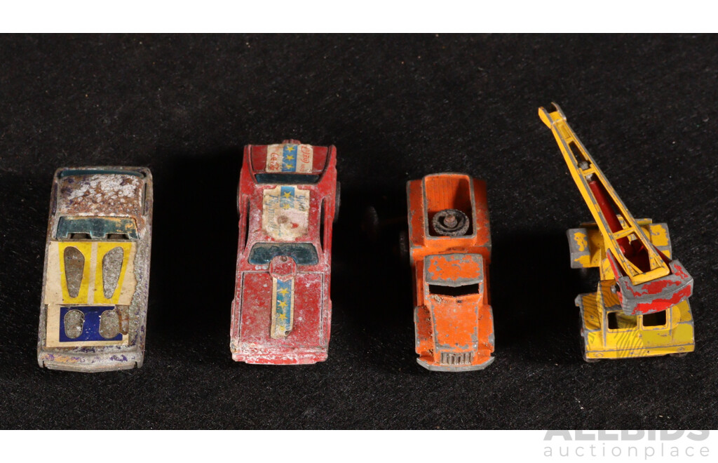 Vintage Hot Wheels Redline Deora, Plymouth Funny Car, Matchbox Jumbo Crane and Super Atlantic Tractor, Dinky Chieftain Tank with Firing Turret