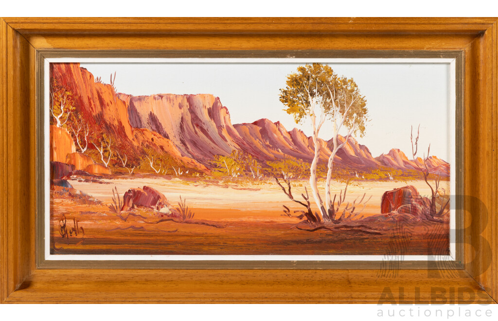 Henk Guth, (20th Century, Dutch-Australian,1921-2003), The MacDonnell Ranges, Original Vintage Oil on Canvas Board, 35 x 60 cm (frame)
